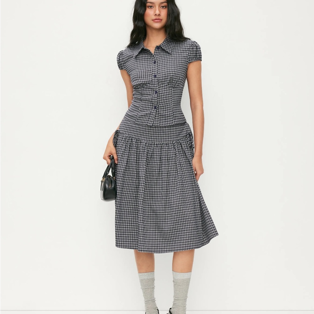 Cider navy blue and White Skirt Set